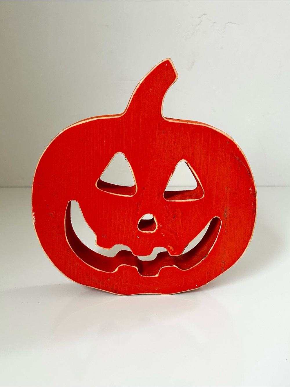 Handmade Orange Wooden Jack-O'-Lantern Halloween Decor